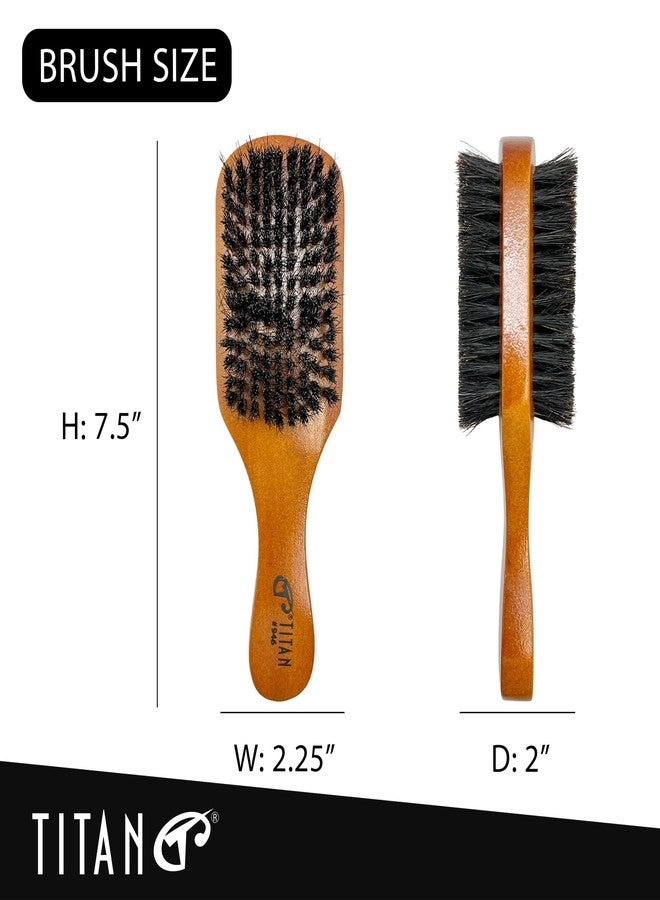 TITAN Double Sided Boar Bristle Brush, 100% Natural Firm and Soft Bristles with Wooden Handle, 2-in-1 Hair Brush for Waves, Fades, and Slick Back Styling, Durable Wood Design for Men and Women - Image 4
